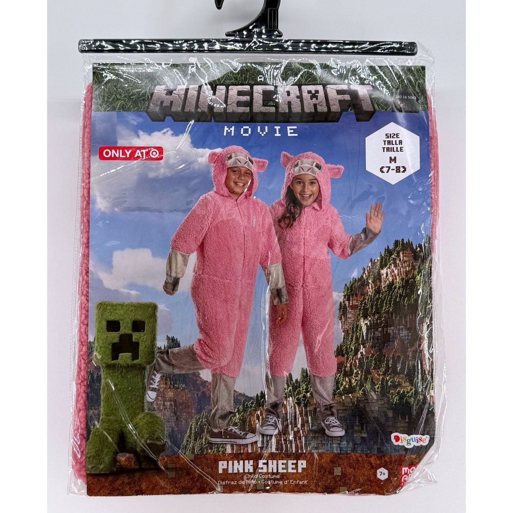Minecraft Pink Sheep Costume Kids Medium 7-8 Minecraft Movie Hooded Jumpsuit
